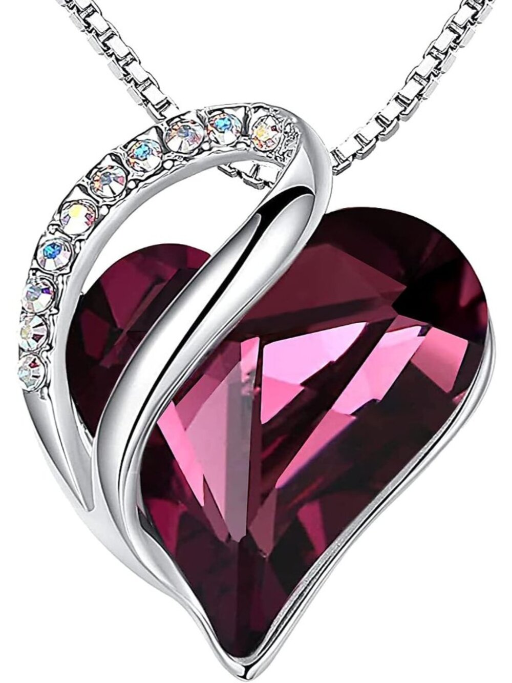 Women 18+2 Inch Dark Pink Infinity Love Birthstone Heart Crystal Necklace